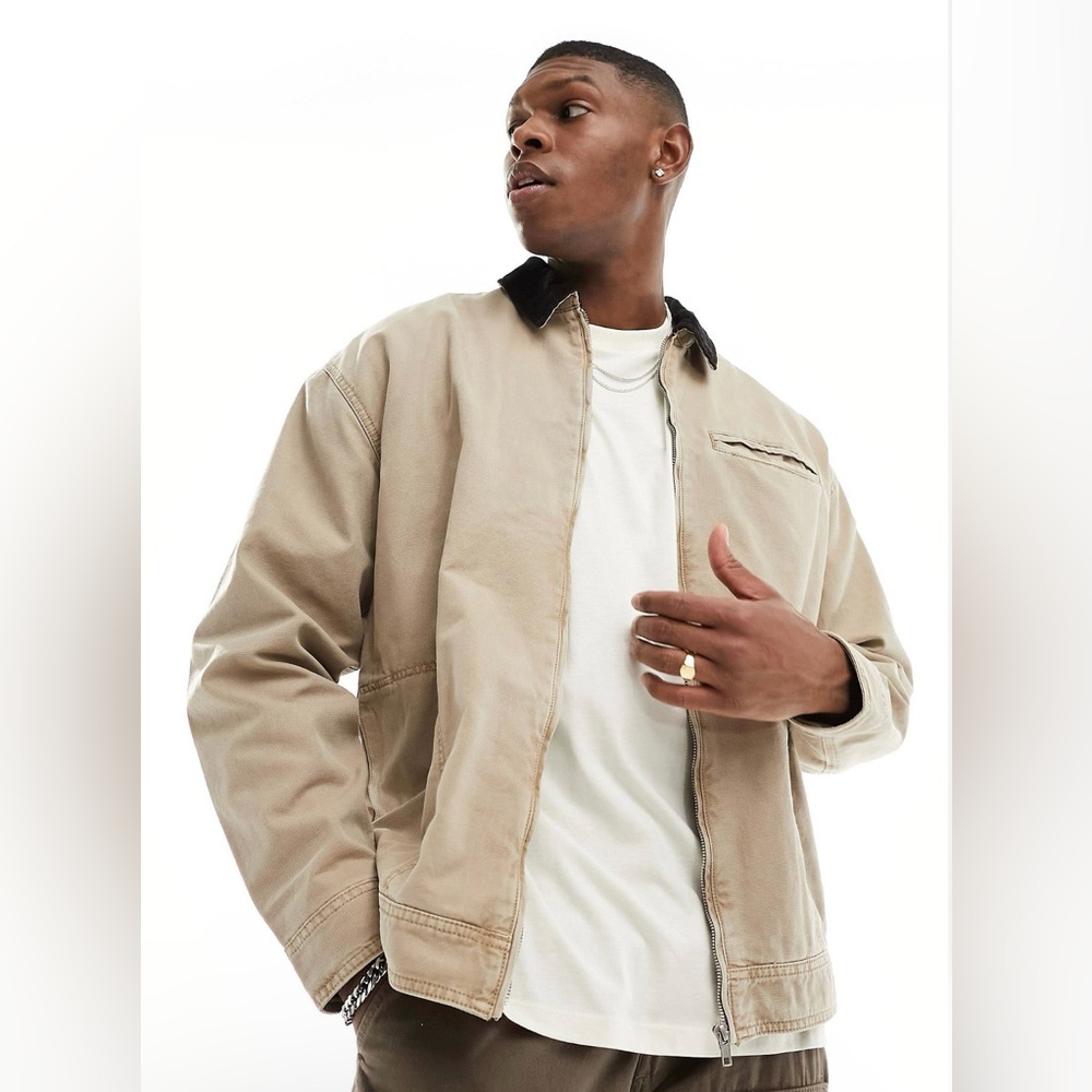 ASOS DESIGN oversized harrington jacket in washed stone